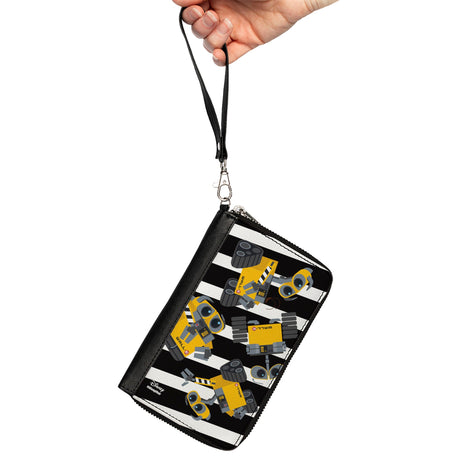 Women's PU Zip Around Wallet Rectangle - WALL-E Poses Scattered Stripe Black White