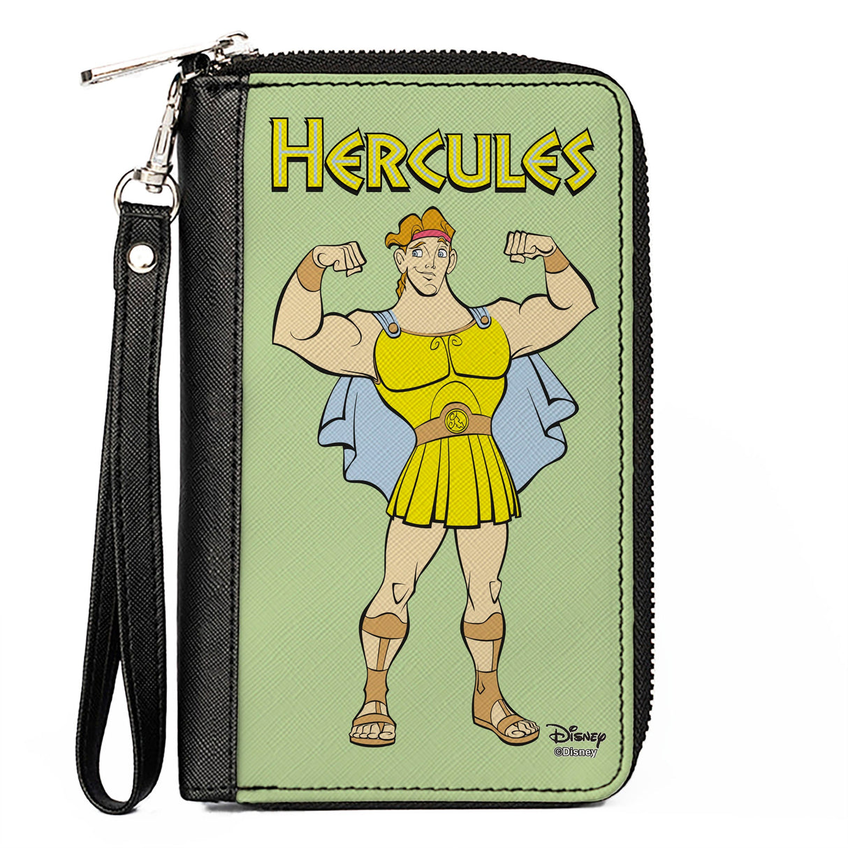 Women's PU Zip Around Wallet Rectangle - HERCULES Flexing Pose Green Yellow