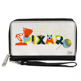 Women's PU Zip Around Wallet Rectangle - PIXAR Luxo Lamp and Ball Striping White Multi Color