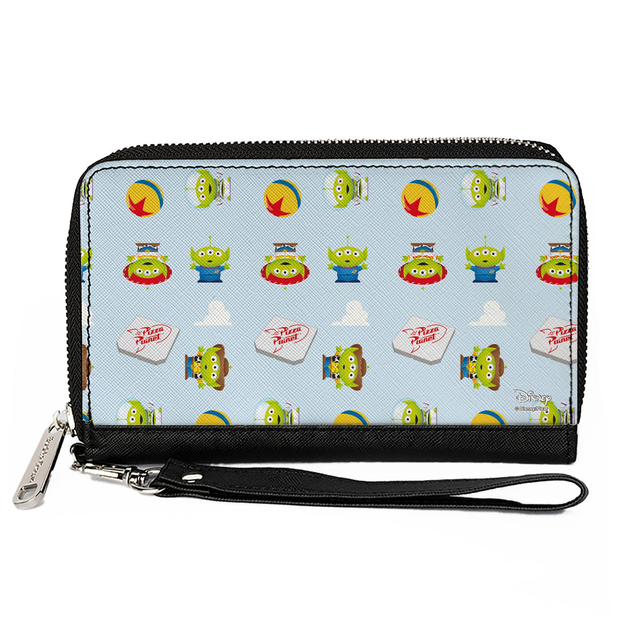 Women's PU Zip Around Wallet Rectangle - Pixar Toy Story Alien Remix Pizza Planet Luxo Ball Collage Sky Blue