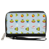 Women's PU Zip Around Wallet Rectangle - Pixar Toy Story Alien Remix Pizza Planet Luxo Ball Collage Sky Blue