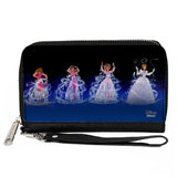 Women's PU Zip Around Wallet Rectangle - Cinderella Princess Transformation Pose Blue Fade