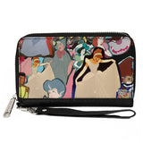 Women's PU Zip Around Wallet Rectangle - Cinderella Characters Collage Blues White