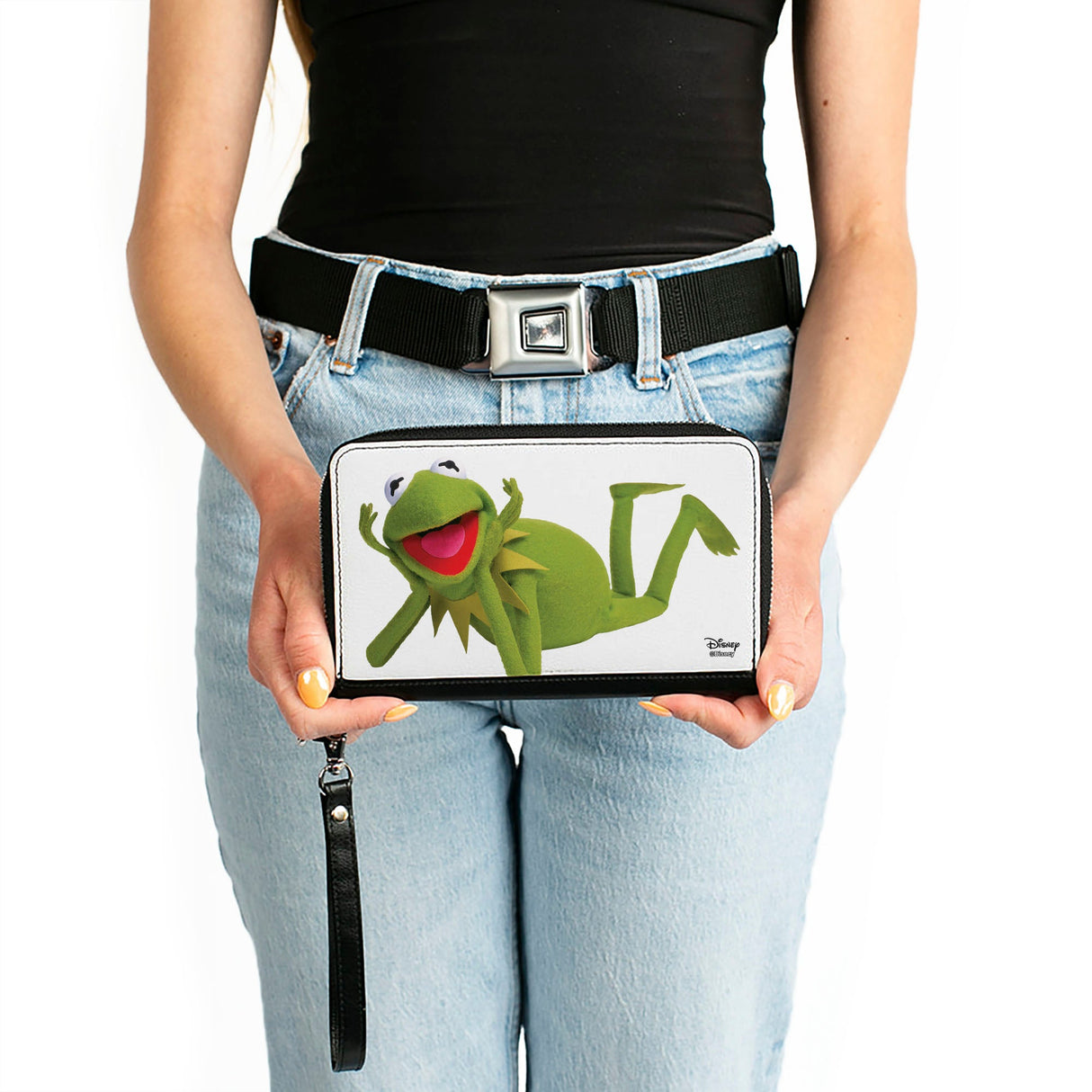 Women's PU Zip Around Wallet Rectangle - Muppets Kermit the Frog Lying Down Pose White