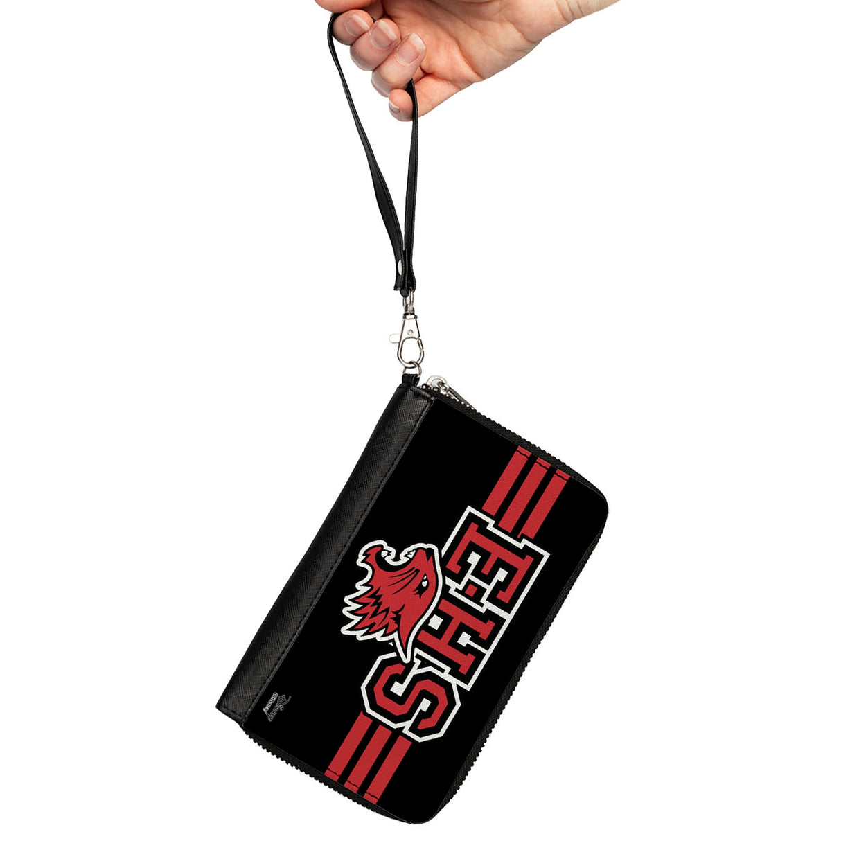 Women's PU Zip Around Wallet Rectangle - High School Musical East High School Wildcats Logo Stripe Black Red White