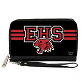 Women's PU Zip Around Wallet Rectangle - High School Musical East High School Wildcats Logo Stripe Black Red White