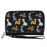 Women's PU Zip Around Wallet Rectangle - Disney Dogs 4-Dog Group Collage Paws Gray Black