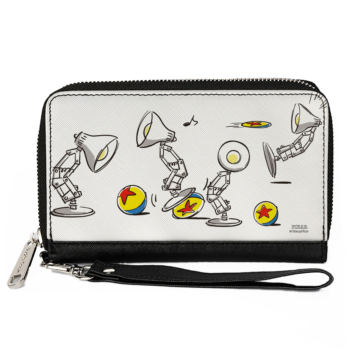 Women's PU Zip Around Wallet Rectangle - Pixar Animation Luxo Jr Lamp and Ball Scenes White