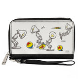 Women's PU Zip Around Wallet Rectangle - Pixar Animation Luxo Jr Lamp and Ball Scenes White