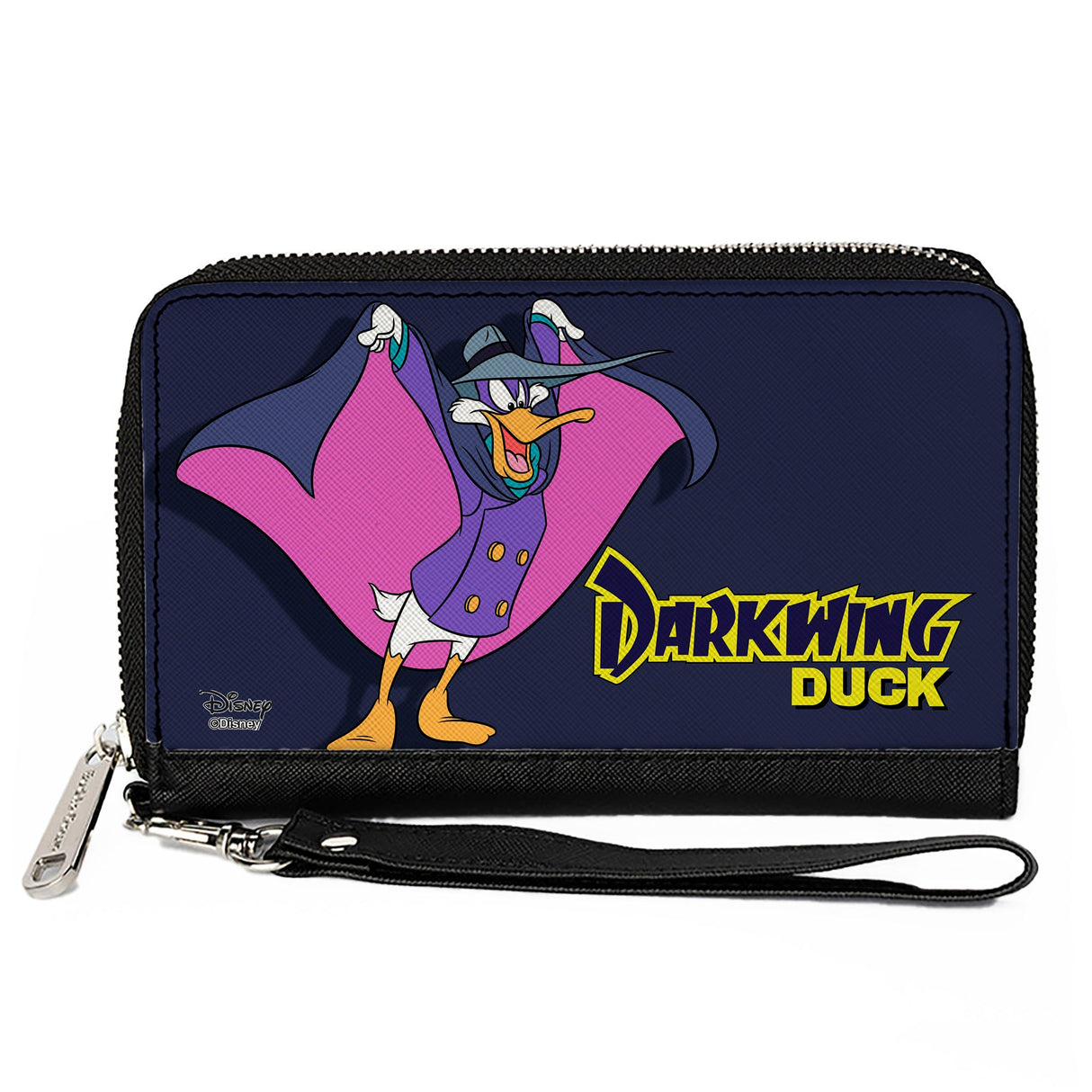 Women's PU Zip Around Wallet Rectangle - DARKWING DUCK Cape Pose Navy Yellow