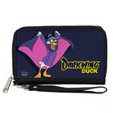 Women's PU Zip Around Wallet Rectangle - DARKWING DUCK Cape Pose Navy Yellow