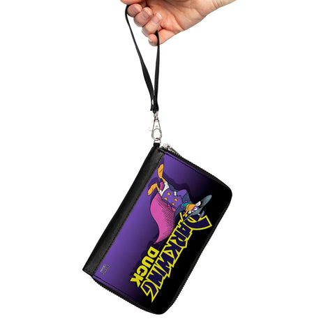 Women's PU Zip Around Wallet Rectangle - DARKWING DUCK Standing Pose Purple Fade