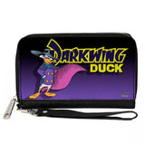 Women's PU Zip Around Wallet Rectangle - DARKWING DUCK Standing Pose Purple Fade