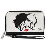 Women's PU Zip Around Wallet Rectangle - CRUELLA Text Face White Black Red