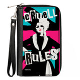 Women's PU Zip Around Wallet Rectangle - Cruella CRUELL RULES Union Jack Pose Blue Pink Black