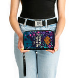 Women's PU Zip Around Wallet Rectangle - Encanto Mirabel THE MAGIC OF FAMILY Floral Collage Blues Purples