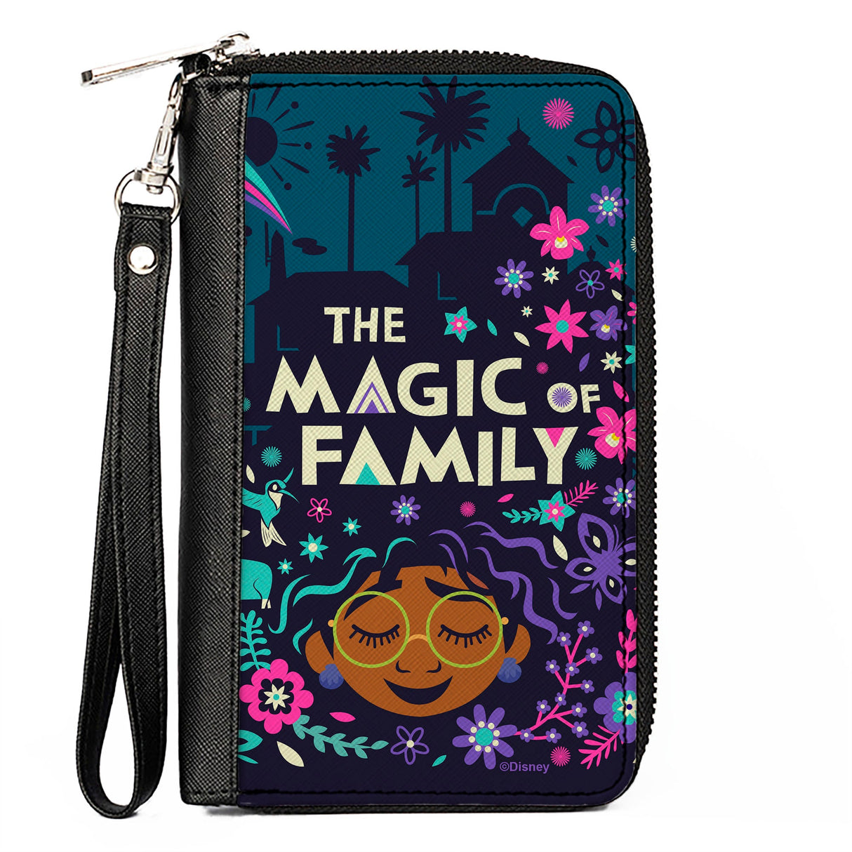 Women's PU Zip Around Wallet Rectangle - Encanto Mirabel THE MAGIC OF FAMILY Floral Collage Blues Purples