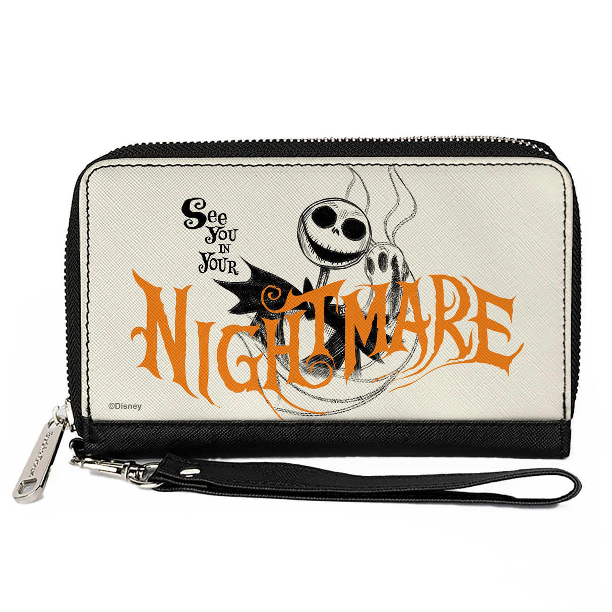 Women's PU Zip Around Wallet Rectangle - Nightmare Before Christmas Jack and Zero SEE YOU IN YOUR NIGHTMARE Pose White Black Orange