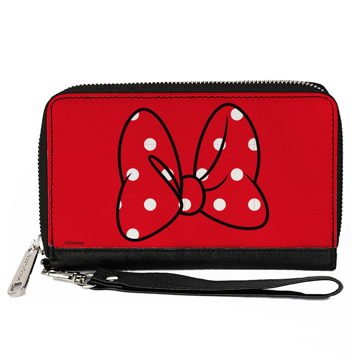 Women's PU Zip Around Wallet Rectangle - Minnie Mouse Polka Dot Bow Red White