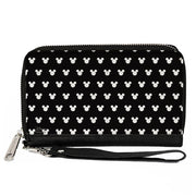 Women's PU Zip Around Wallet Rectangle - Mickey Mouse Head Monogram Black White