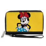 Women's PU Zip Around Wallet Rectangle - Minnie Style Smiling Pose Yellow