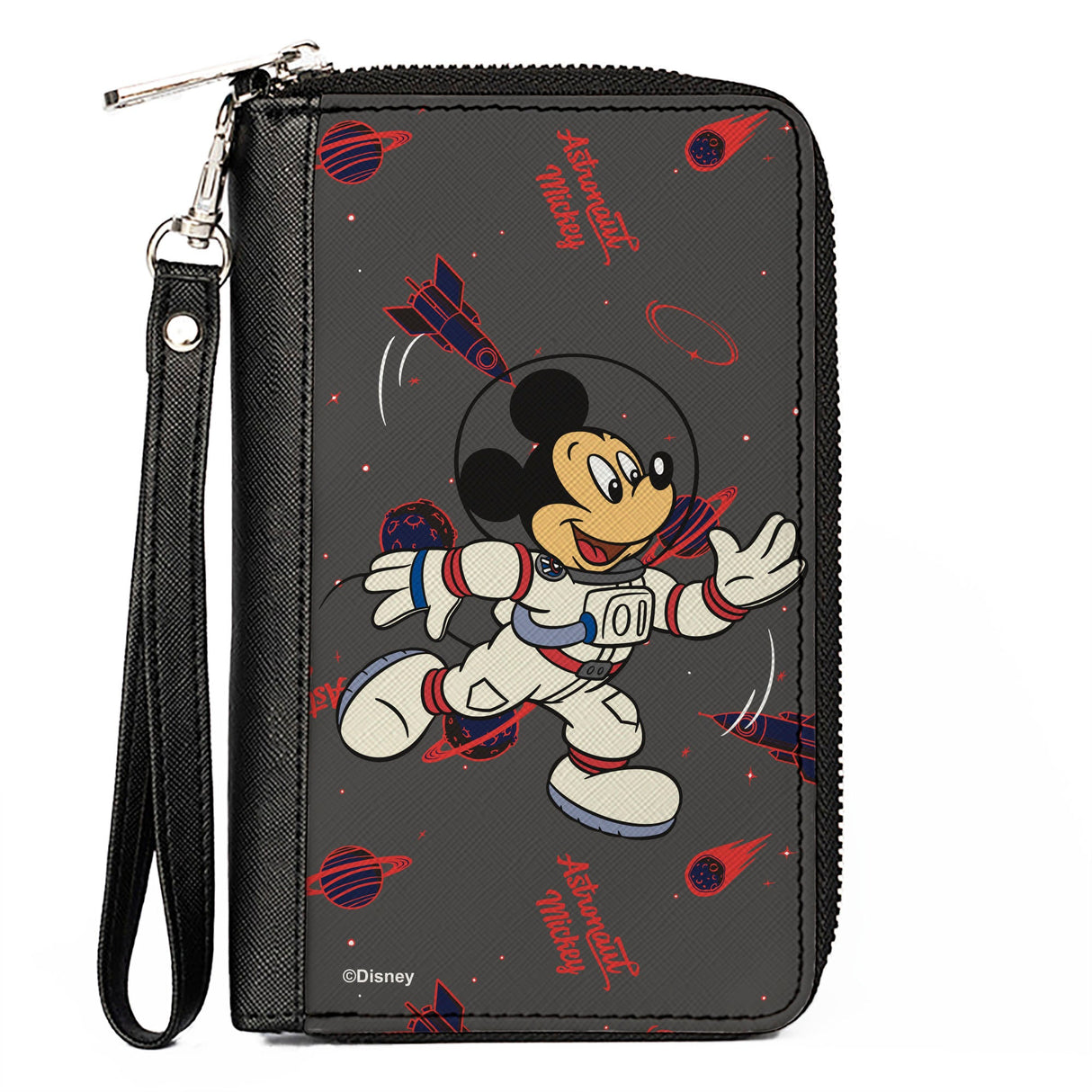 Women's PU Zip Around Wallet Rectangle - Astronaut Mickey in Space Pose Gray Red Blue