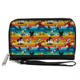 Women's PU Zip Around Wallet Rectangle - Disney Mickey and Friends Fab Four Stripes Multi Color