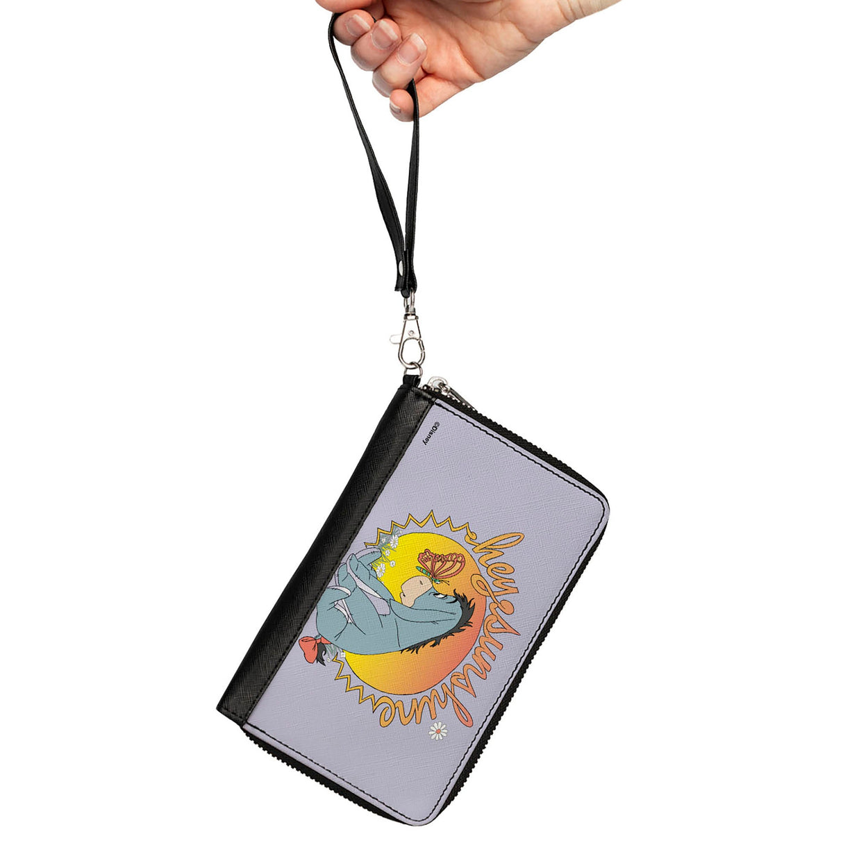 PU Zip Around Wallet Rectangle - Winnie the Pooh Eeyore HELLO SUNSHINE Butterfly Pose Gray