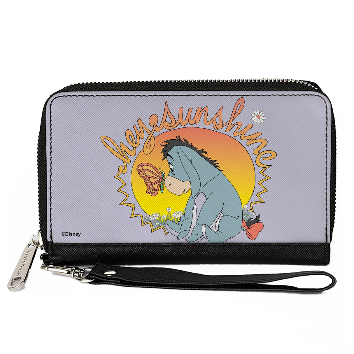 PU Zip Around Wallet Rectangle - Winnie the Pooh Eeyore HELLO SUNSHINE Butterfly Pose Gray