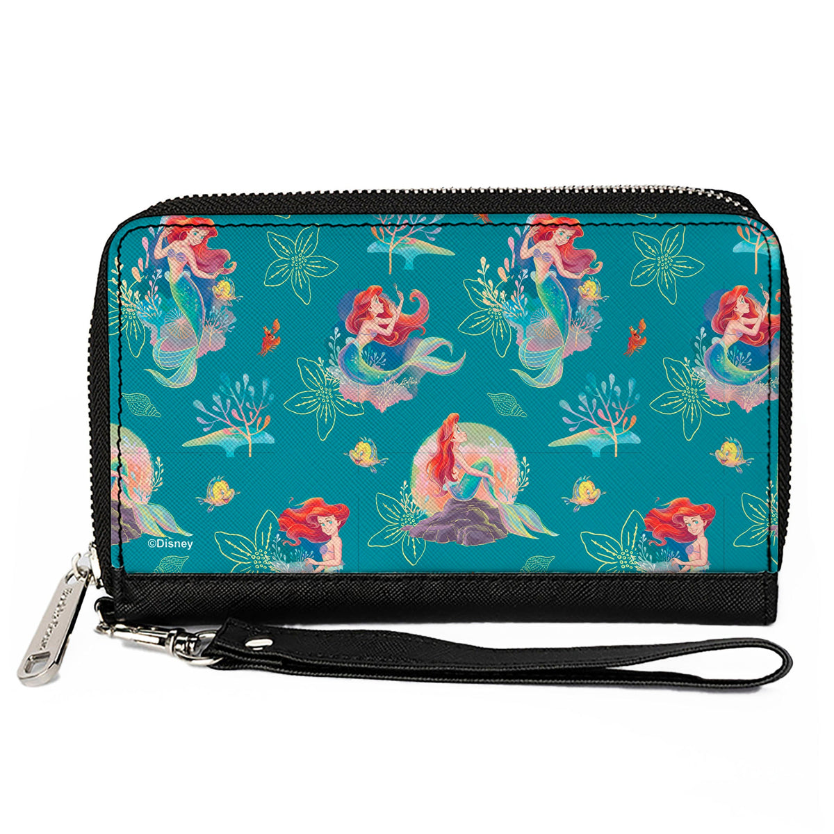 PU Zip Around Wallet Rectangle - The Little Mermaid Ariel with Flounde ...