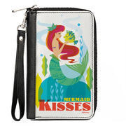 PU Zip Around Wallet Rectangle - The Little Mermaid Ariel and Flounder MERMAID KISSES Pose White Multi Color