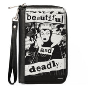 PU Zip Around Wallet Rectangle - Snow White Evil Queen BEAUTIFUL AND DEADLY Pose Black/White