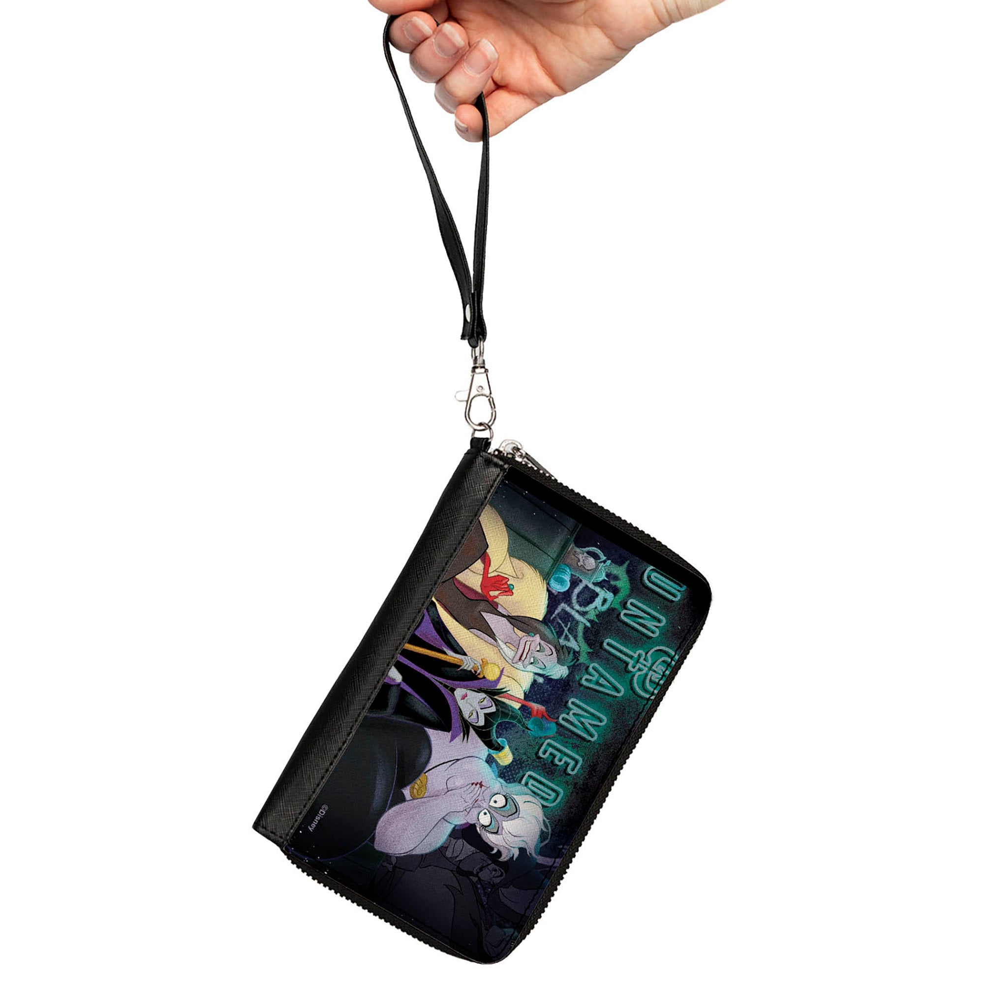 PU Zip Around Wallet Rectangle - Disney Villains Trio UNTAMED Pose Black