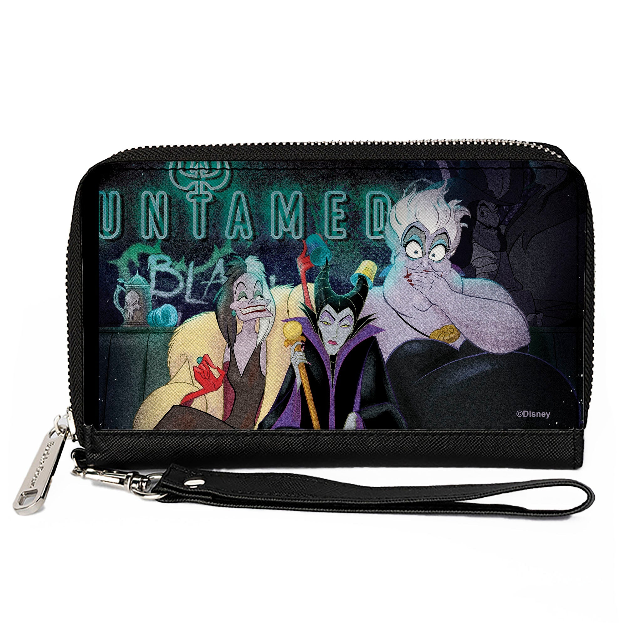 PU Zip Around Wallet Rectangle - Disney Villains Trio UNTAMED Pose Black