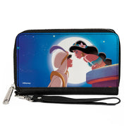 PU Zip Around Wallet Rectangle - Classic Aladdin & Jasmine Moonlight Kiss Scene