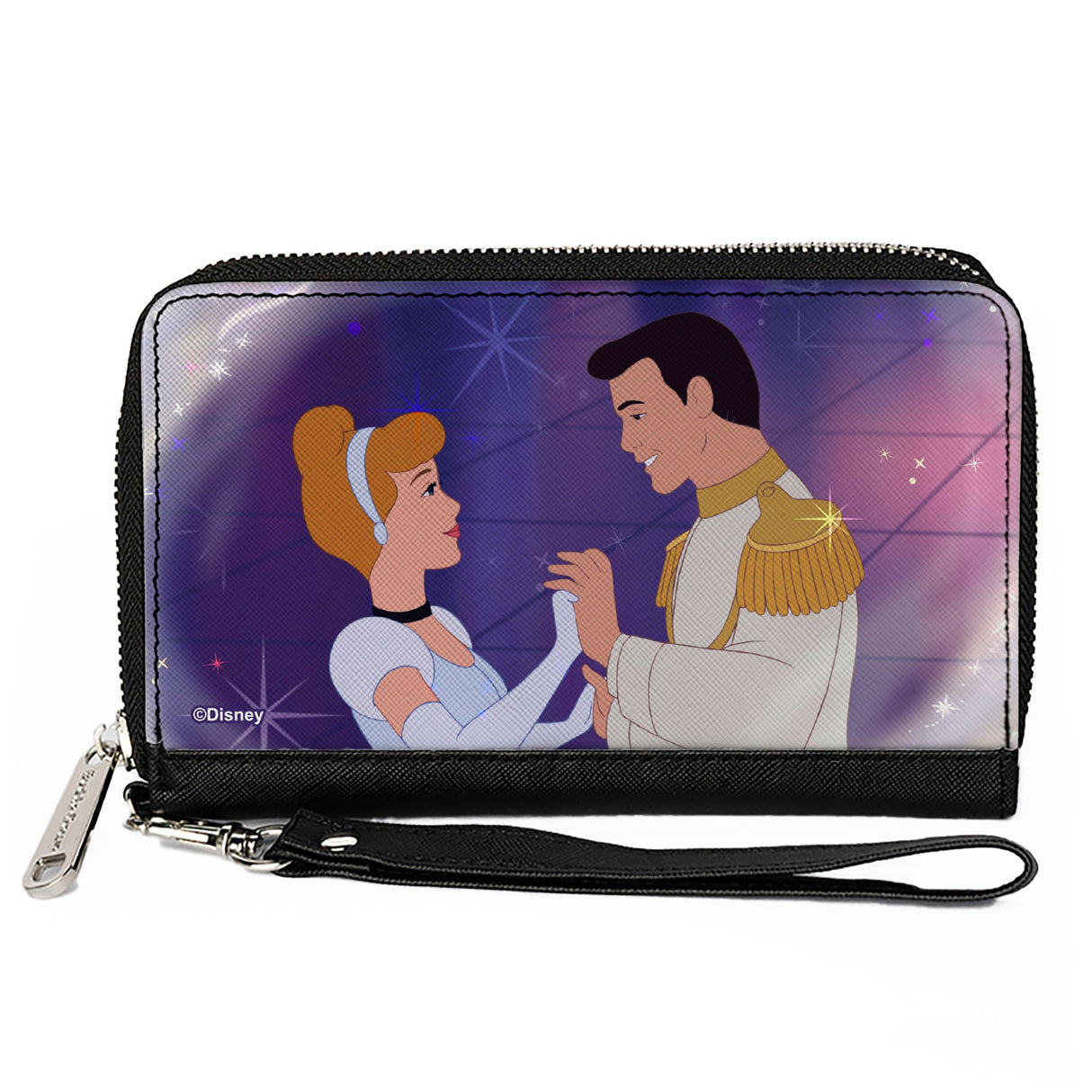 PU Zip Around Wallet Rectangle - Cinderella & Prince Ball Scene + Crown Icon Purples/White