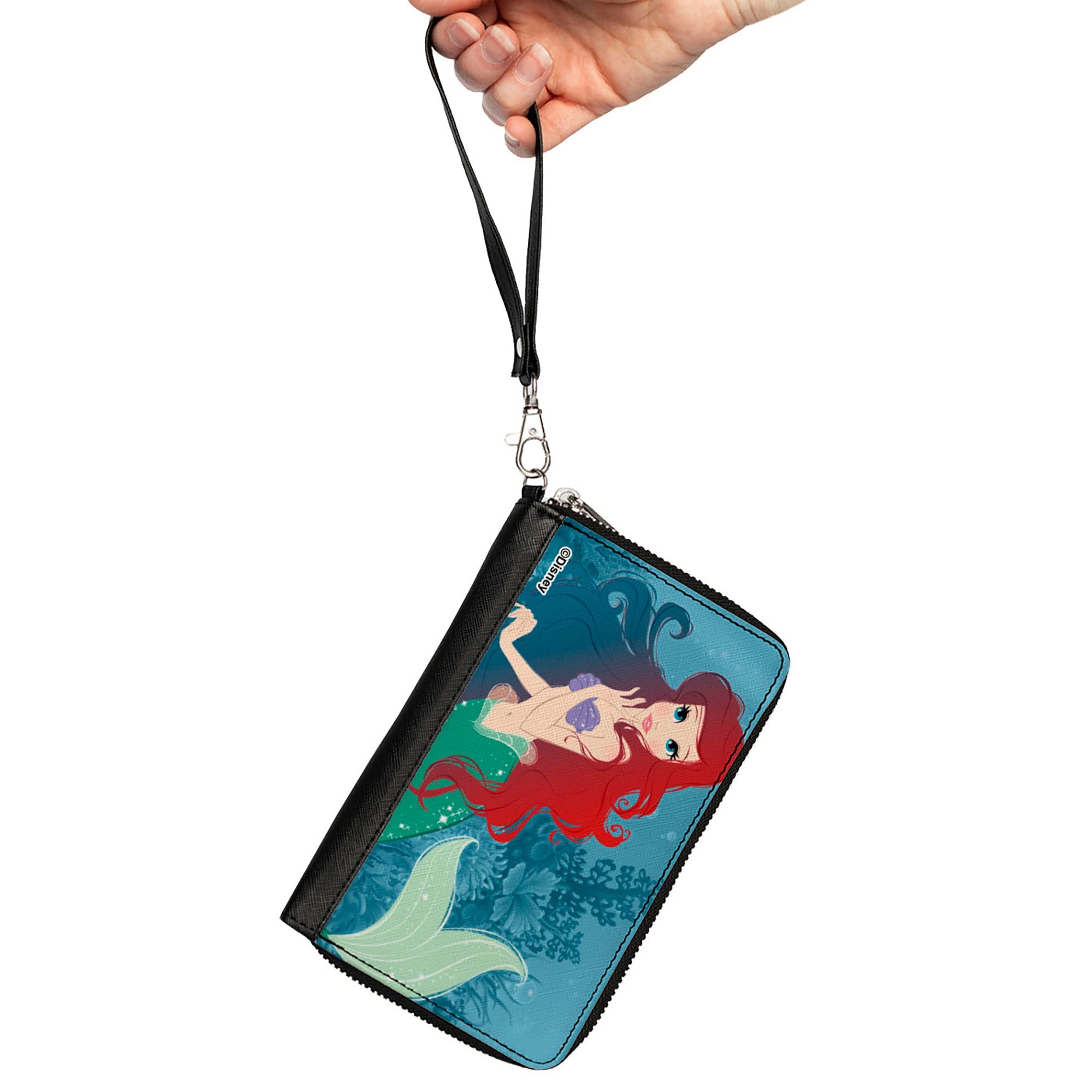 PU Zip Around Wallet Rectangle - The Little Mermaid Ariel Reef Pose Blues