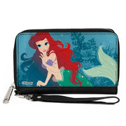 PU Zip Around Wallet Rectangle - The Little Mermaid Ariel Reef Pose Blues