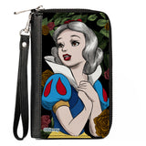 PU Zip Around Wallet Rectangle - Snow White Pose Sketch/Roses Black/Greens/Reds/Golds