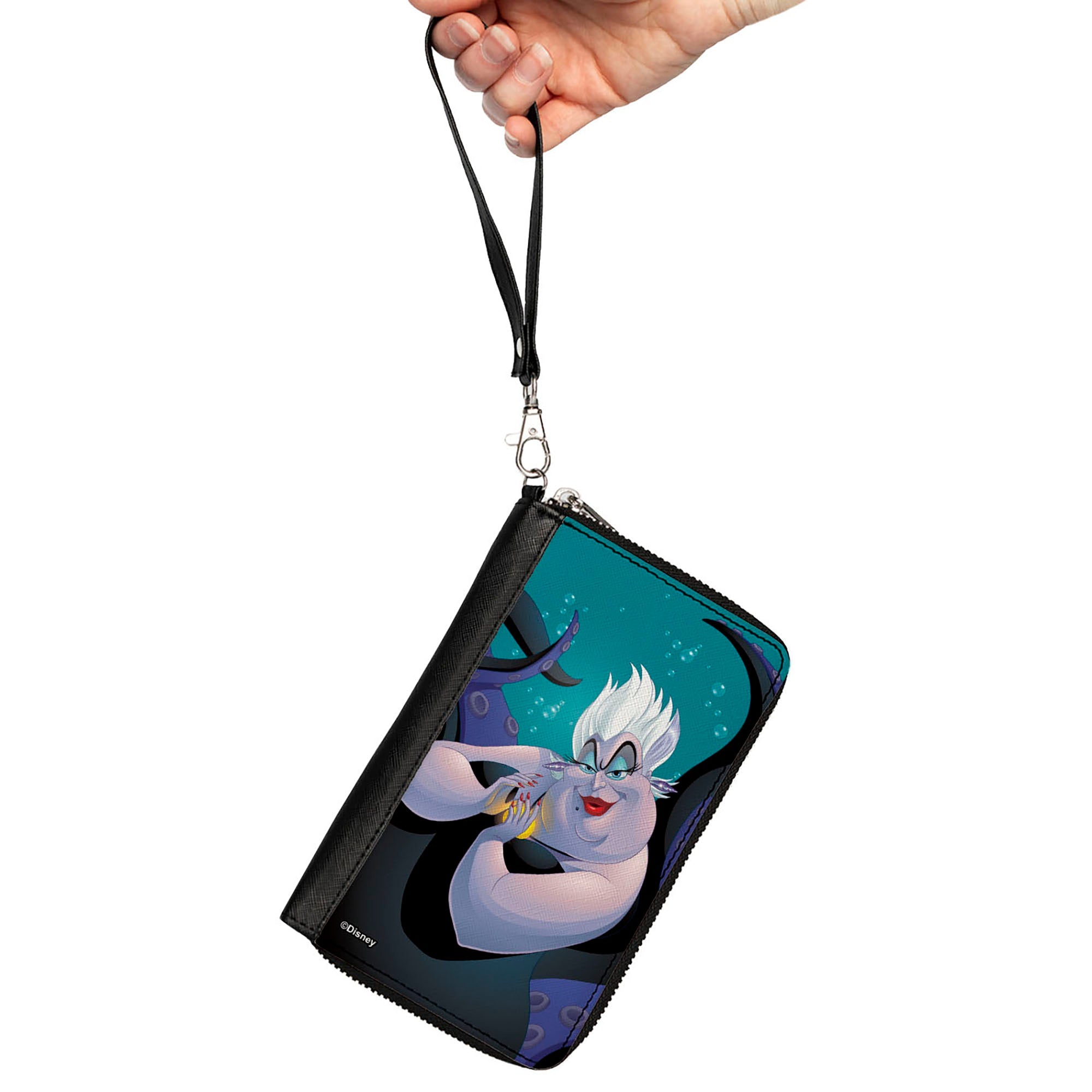 PU Zip Around Wallet Rectangle - Ursula Pose + Jetsam Face/Bubbles Blues