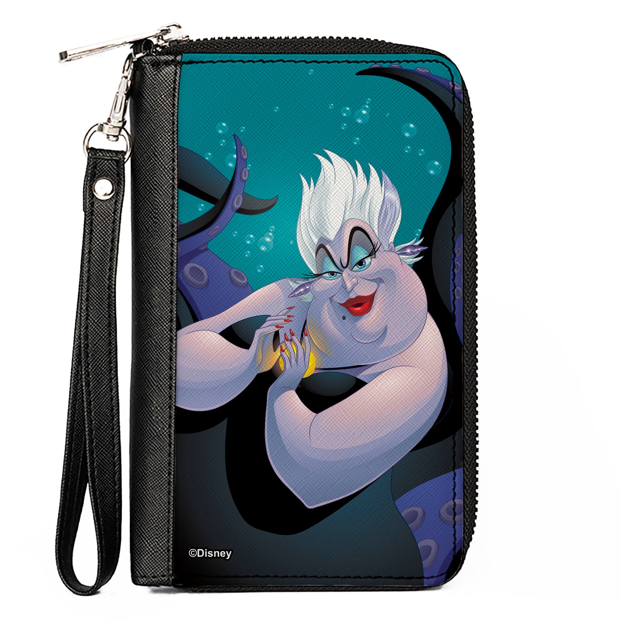 PU Zip Around Wallet Rectangle - Ursula Pose + Jetsam Face/Bubbles Blues