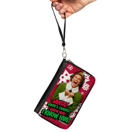 Women's PU Zip Around Wallet Rectangle - Elf Buddy the Elf SANTA! I KNOW HIM! Pose Snowflakes Red White