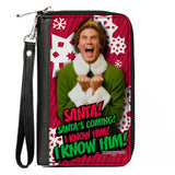 Women's PU Zip Around Wallet Rectangle - Elf Buddy the Elf SANTA! I KNOW HIM! Pose Snowflakes Red White