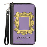 Women's PU Zip Around Wallet Rectangle - Friends Monica's Peephole Frame Lavender Yellow