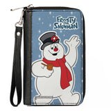 Women's PU Zip Around Wallet Rectangle - FROSTY THE SNOWMAN Waving Pose Blue White