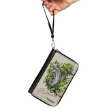 Women's PU Zip Around Wallet Rectangle - Harry Potter SLYTHERIN Floral Serpent Sketch Grays Greens