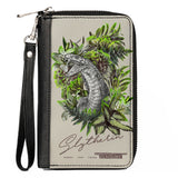 Women's PU Zip Around Wallet Rectangle - Harry Potter SLYTHERIN Floral Serpent Sketch Grays Greens