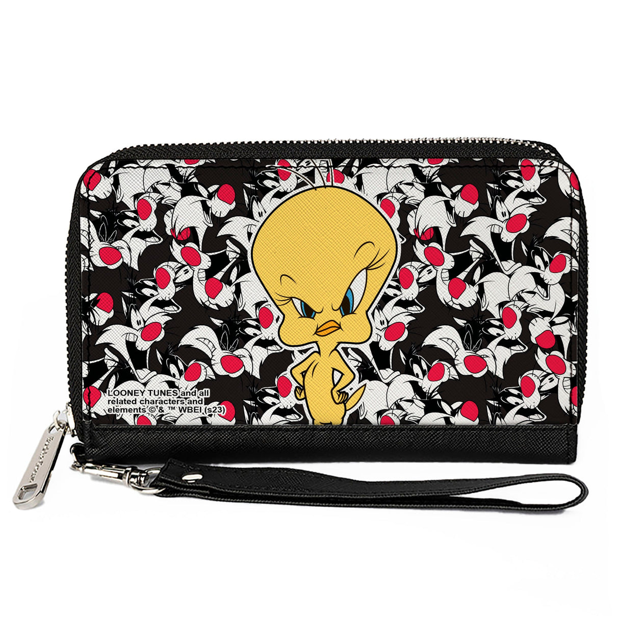 PU Zip Around Wallet Rectangle - Tweety Pose/Sylvester the Cat Expressions Stacked Black/White/Red