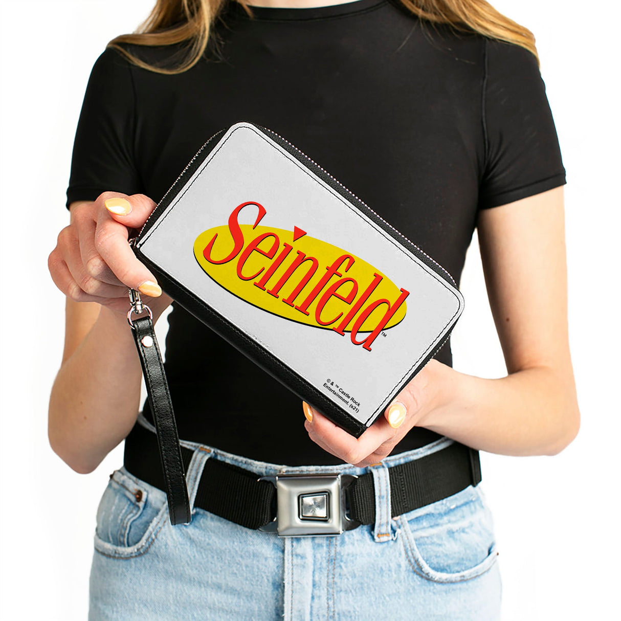 Women's PU Zip Around Wallet Rectangle - SEINFELD Spotlight Logo White Yellow Red