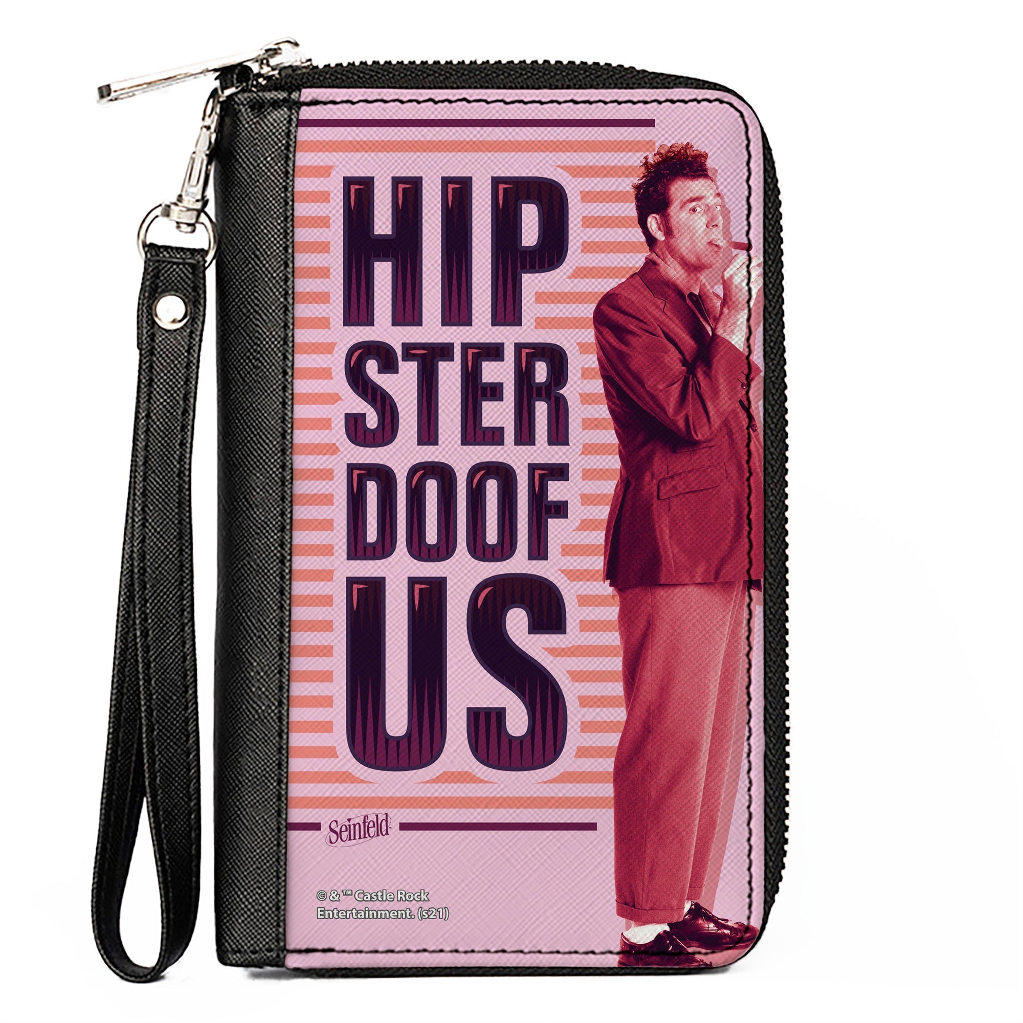 Women's PU Zip Around Wallet Rectangle - Seinfeld Cosmo Kramer HIPSTER DOOFUS Stripes Pose Pinks Purple